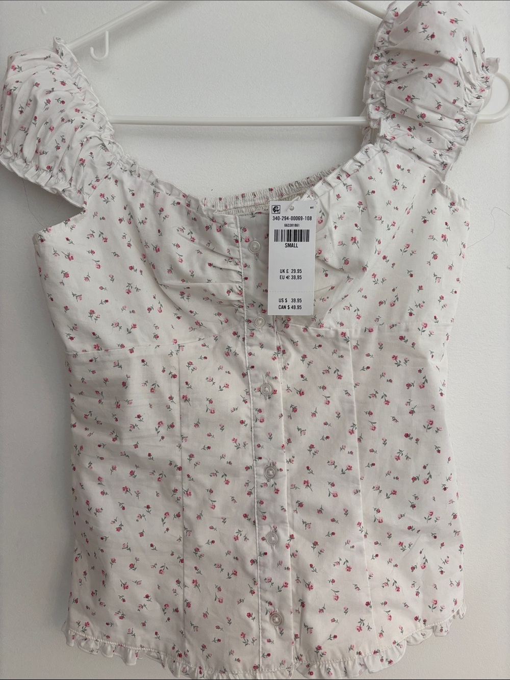 Hollister Floral Top - White with Pink Flowers. Small. NWT